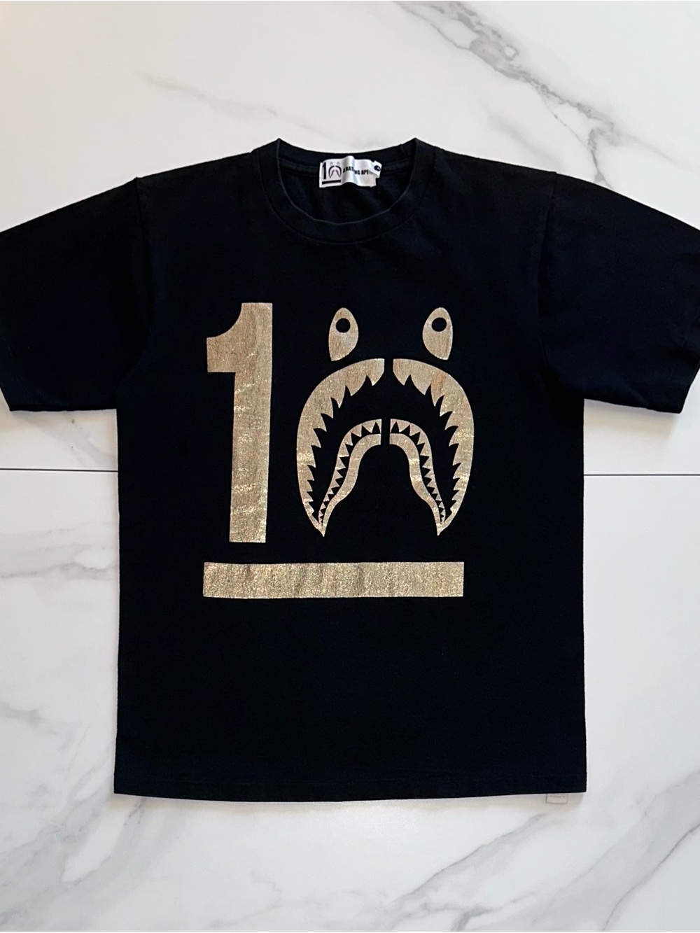 2014 BAPE 10th Anniversary Shark Tee Gold Black Size Small